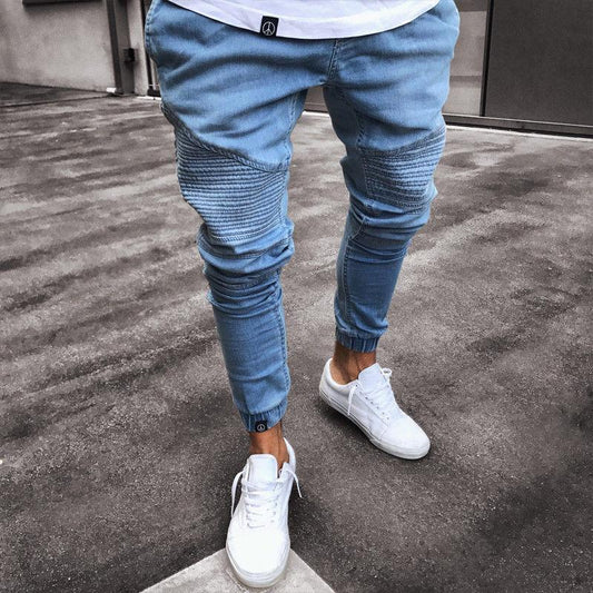 Mens Jeans Pants Slim Fit Blue Biker Look Mens Jeans