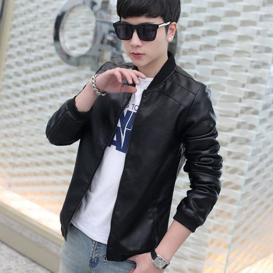 Men's Faux Leather Jacket Leisure Fashion Stand Collar Slim Men's Coat
