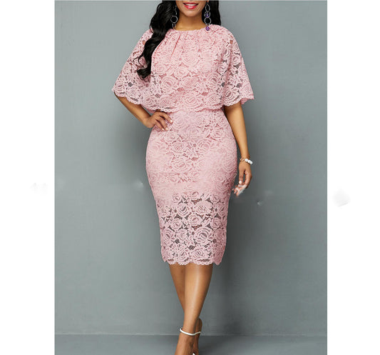 African Lace Dress Plus Size Elegant Pink