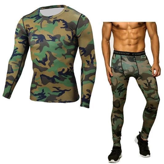 Men Fitness suits Camouflage Compression Baselayer Set Sports Compression Set Long Sleeve T-Shirt Tights Exercise Clothes Workout Bodysuit