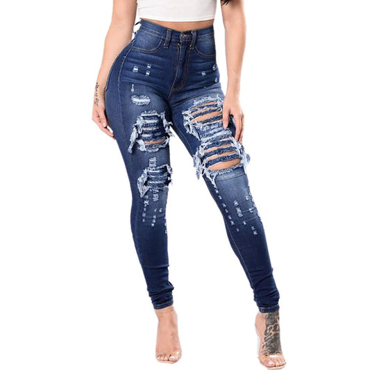 Womens Skinny High Waist ripped Jeans Pants Ladies Denim Slim Fit Pants