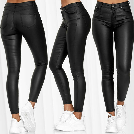 Women's Faux Leather Leggings with Pockets High Waisted Pleather Sexy Pants Stretchy Tights