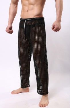 New Mens Fashion Sexy Mesh Trousers Men Casual Hollow Trousers