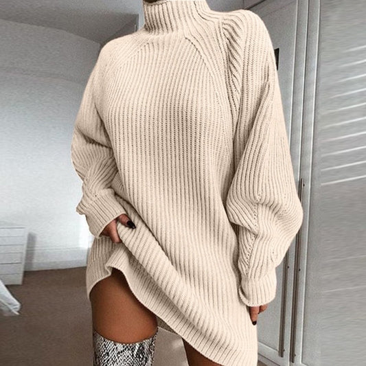Womens Solid Turtleneck Long Sweater Winter Warm Women Sweater Dress