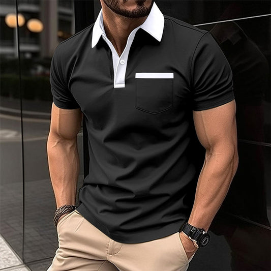 Mens Polo Shirt Lapel Fashion Slim Pocket Short-sleeved Oxford Tshirt