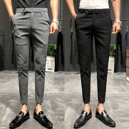 Mens Dress Pants Striped cropped pants handsome business trousers