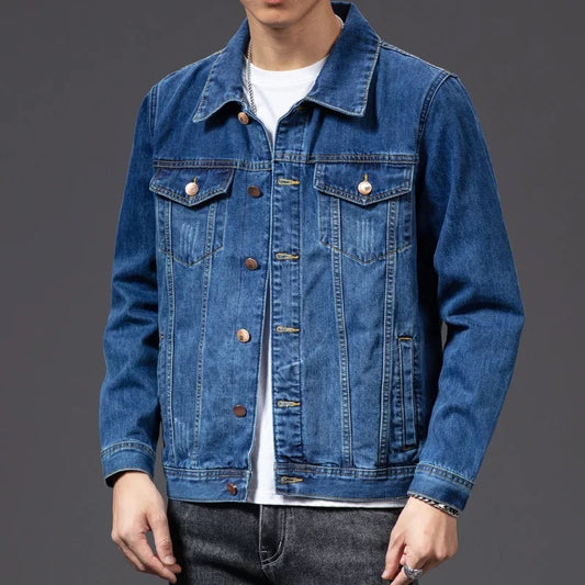 Mens Denim Jacket Classic Western Style Designer Trucker Vintage Style Coat