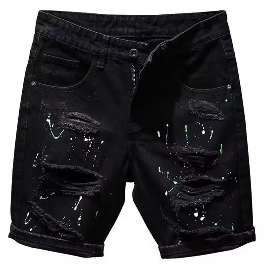 Mens Shorts Denim Stretch Cotton Ripped Slim Casual Summer Half Pant Jeans