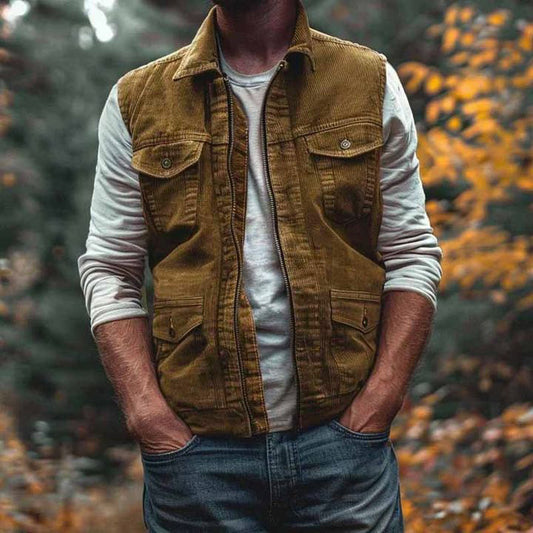Mens Casual Retro Vest outerwear top casual zip up sleeveless jacket