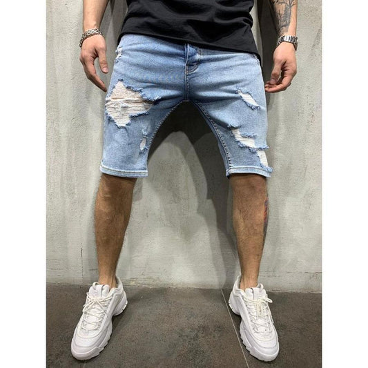 Mens Fashion Short Jeans Skinny jeans with holes men's mid waist pants