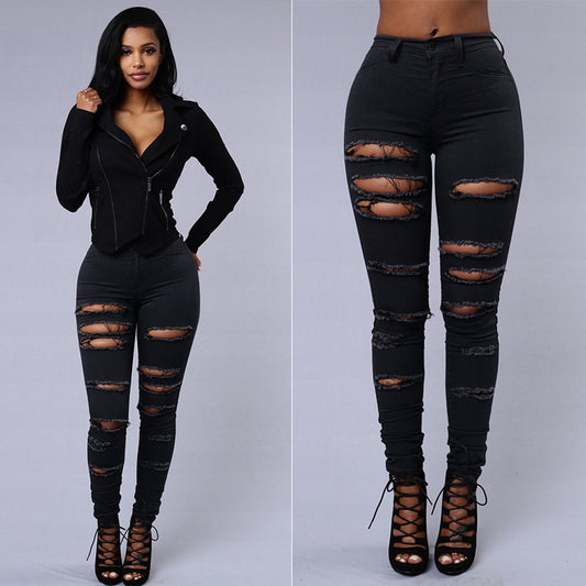 Womens High Waist Ripped Jeans Skinny Pants Leggings, Slim Stretch pencil Pant