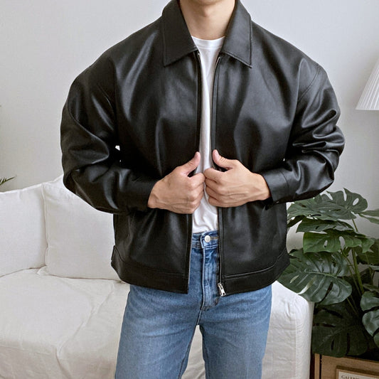 Retro leather jacket for casual dressing