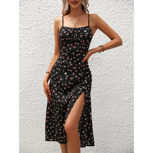 Summer new temperament U-neck polka-dot print fashion suspender backless dress