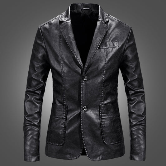 Black Leather Blazer for Men Overcoat Casual Blazer Jacket for Men