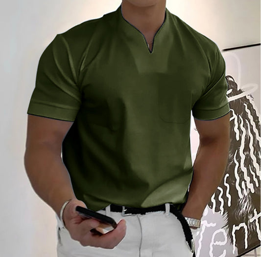 Mens Summer Short Sleeve Shirt Men Fitness Plus Size Sports T-Shirt Elastic Cotton Pocket
