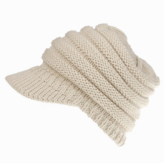 Ponytail Beanie Hat Knitted High Warm Winter Women Tail Skullies