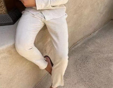 Mens Fashion Casual Long-sleeved Suits Fashion Lapel Single-breasted Shirt Top And Slim-fit Trousers Men Clothing