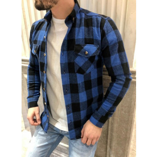 Men Cotton Brushed Plaid Shirt New Cardigan Oxford Style