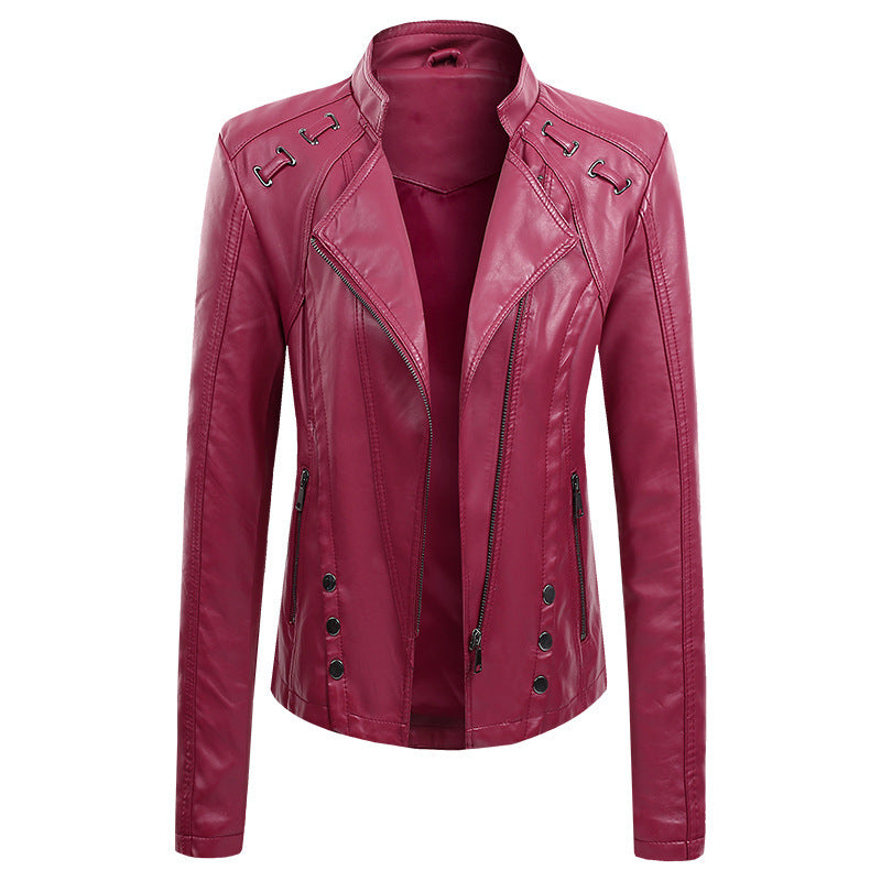 Womens Faux Leather Motobiker Jacket Coat / 2 Pocket Upfront