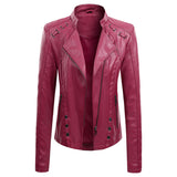 Womens Faux Leather Motobiker Jacket Coat / 2 Pocket Upfront