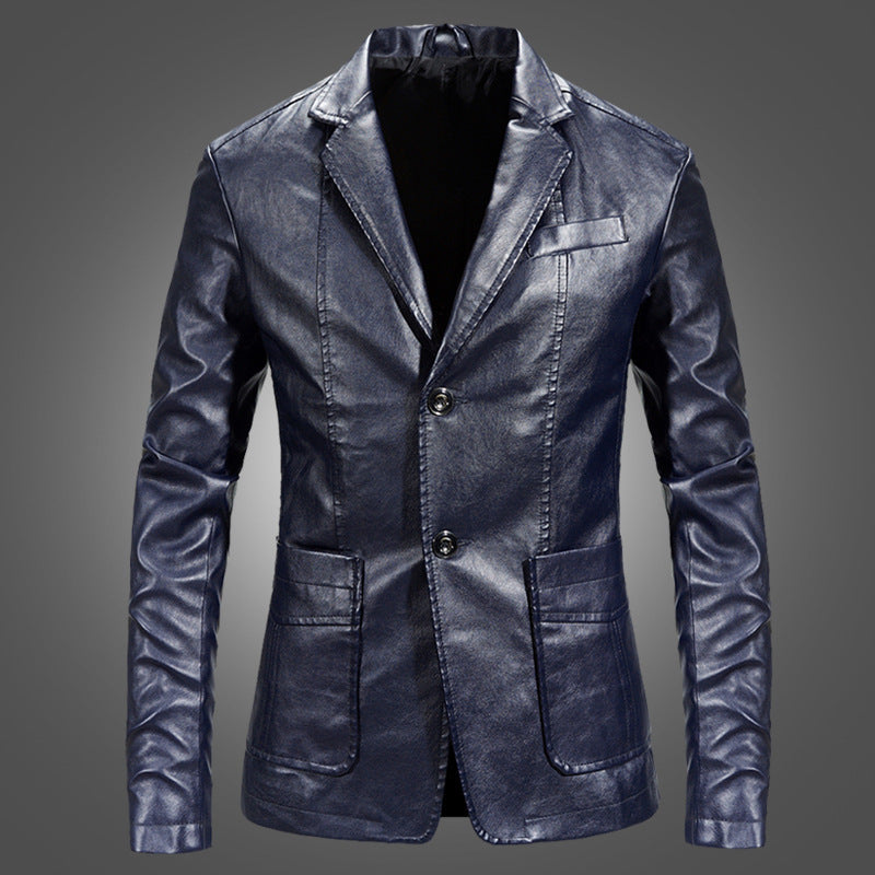 Black Leather Blazer for Men Overcoat Casual Blazer Jacket for Men