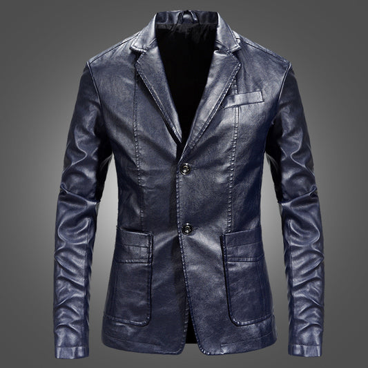 Black Leather Blazer for Men Overcoat Casual Blazer Jacket for Men