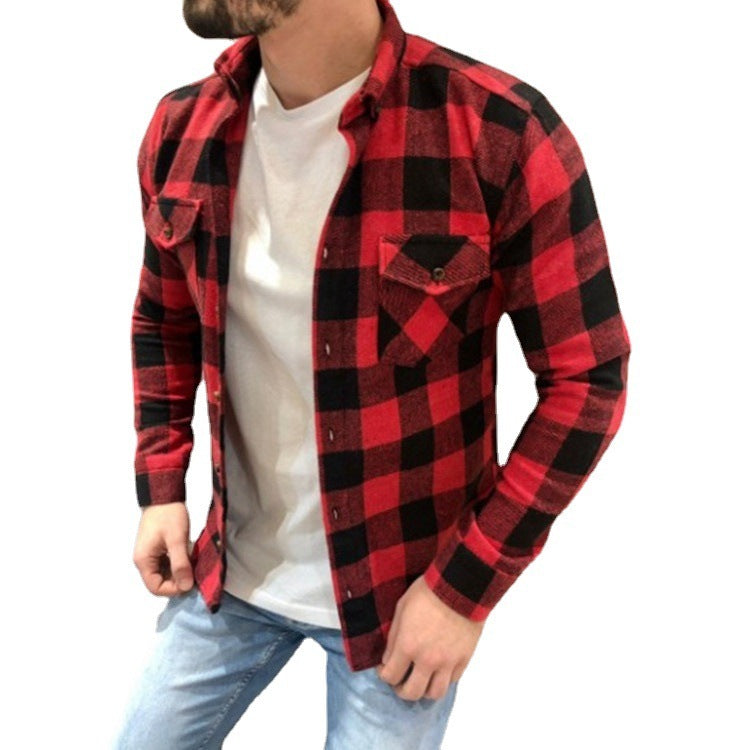 Men Cotton Brushed Plaid Shirt New Cardigan Oxford Style