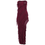 2025 Summer Trend Skinny Women's Tube Top Backless Split Tassel Dress Birthday Party Clubwear