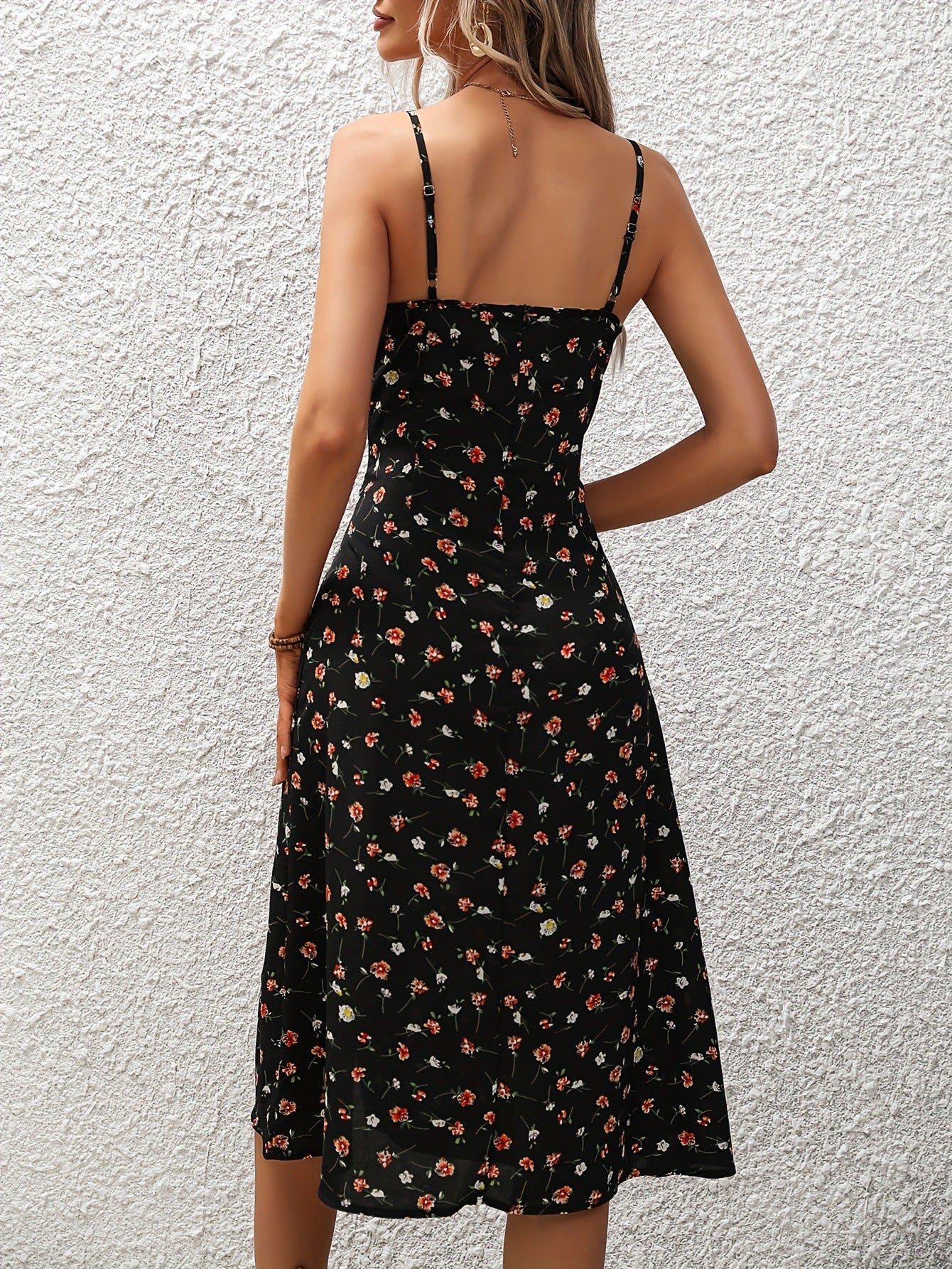 Summer new temperament U-neck polka-dot print fashion suspender backless dress