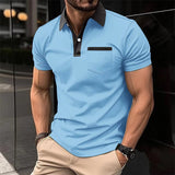 Mens Polo Shirt Lapel Fashion Slim Pocket Short-sleeved Oxford Tshirt