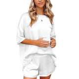 Women's Short Sleeve Silk Pajamas Set Print Satin Sleepwear Homewear Nightwear