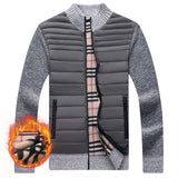 Men's Stand Collar Stitching Velvet Padded Sweater Knitwear Jacket