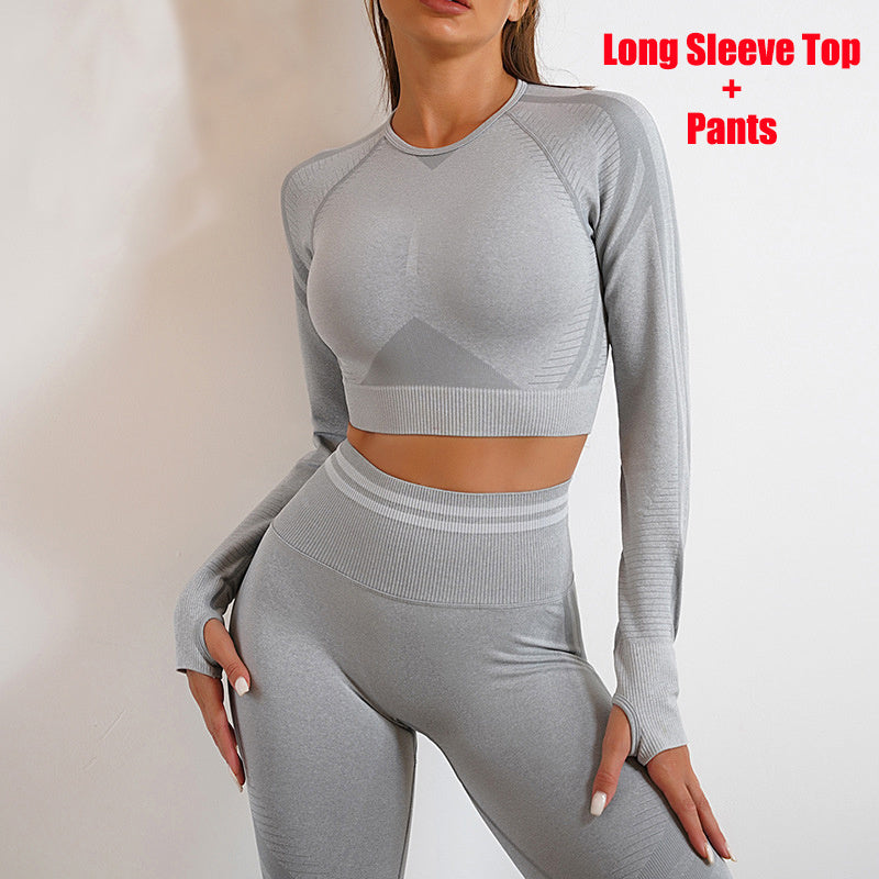 Ladies Seamless Yoga Pants Sports Gym Fitness Leggings Or Long Sleeve Tops Outfits Butt Lifting Slim Workout Sportswear Clothing