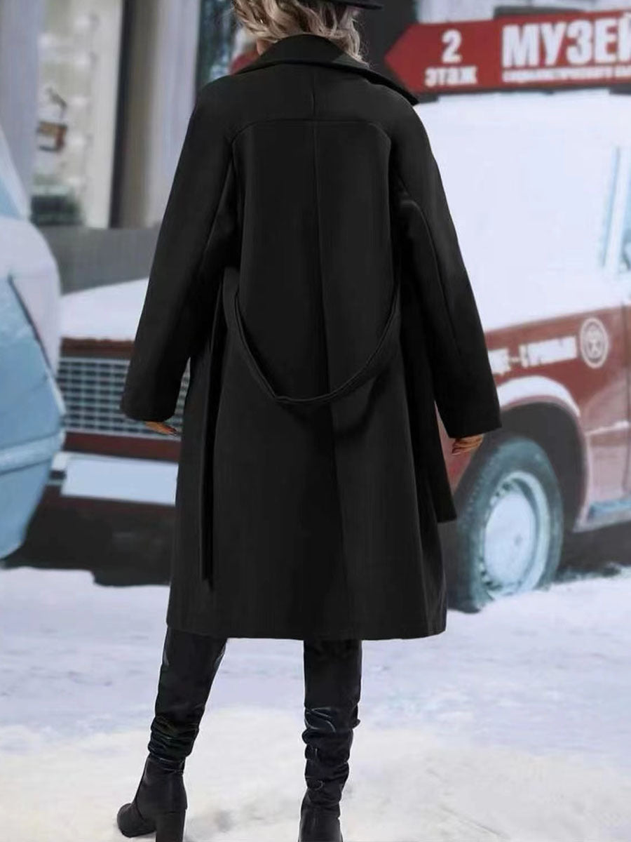 Womens British Style Double Breasted Lapel Collar Belt Trench Outwear Overcoat