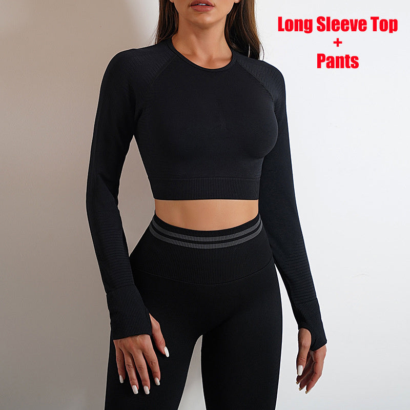 Ladies Seamless Yoga Pants Sports Gym Fitness Leggings Or Long Sleeve Tops Outfits Butt Lifting Slim Workout Sportswear Clothing