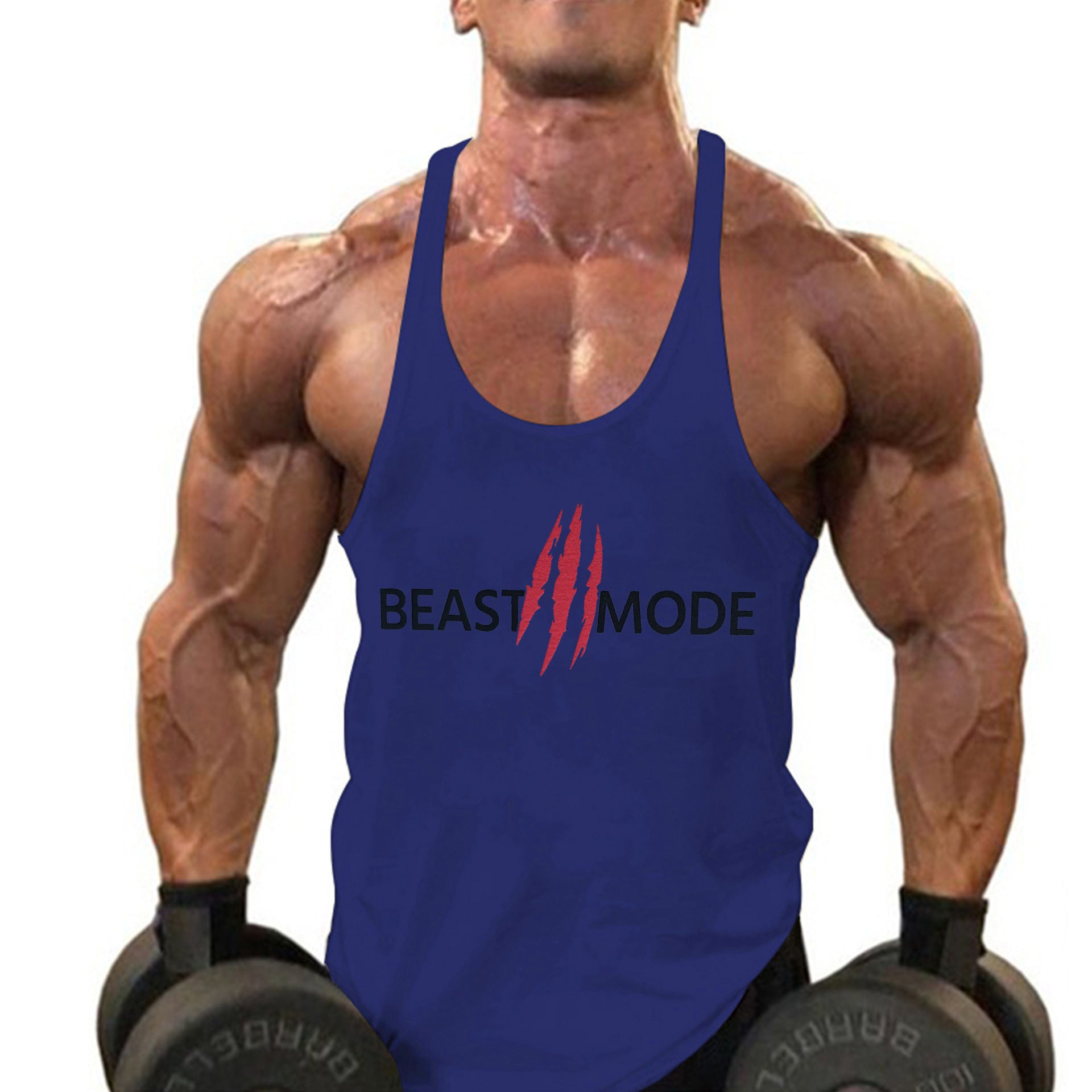 Mens Summer Cotton Fitness Muscle Men's Thin Shoulder Strap I-print Halter Vest