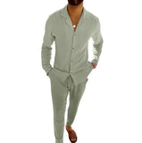 Mens Fashion Casual Long-sleeved Suits Fashion Lapel Single-breasted Shirt Top And Slim-fit Trousers Men Clothing