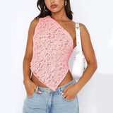 Women's Top Solid Lace Backless One Shoulder Hanging Neck Vest