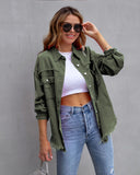 Distressed denim shirt oversized jacket frayed hem ripped shacket neon colours