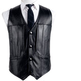 Men's  Cowhide Leather Vest Coat Sleeveless Classic Waistcoat, MotorBike Style