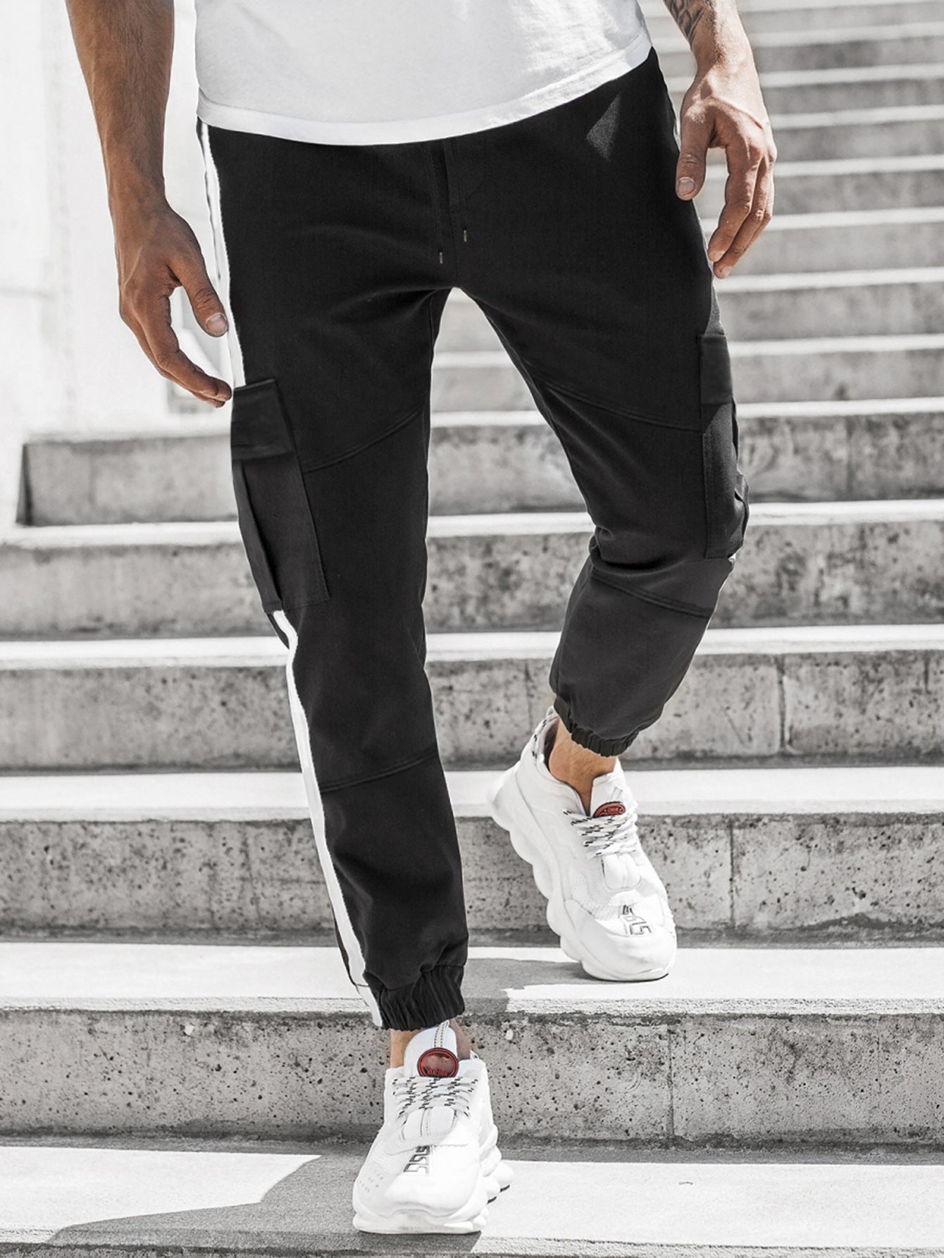 Leather Bound Mens Casual Joggers Pants Elastic Drawstring Chino Cargo Pants Hiking Outdoor Track Sweatpants