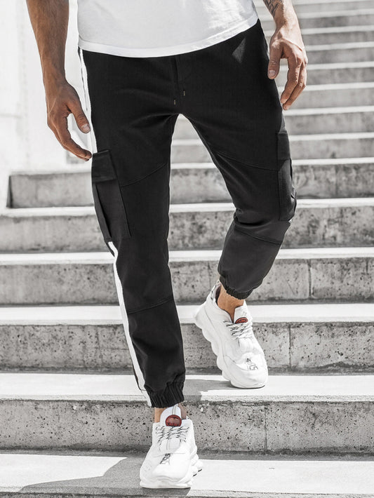 Leather Bound Mens Casual Joggers Pants Elastic Drawstring Chino Cargo Pants Hiking Outdoor Track Sweatpants