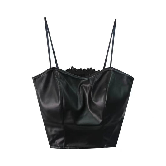 Retro Leather Vest Women Wear Short Stretch