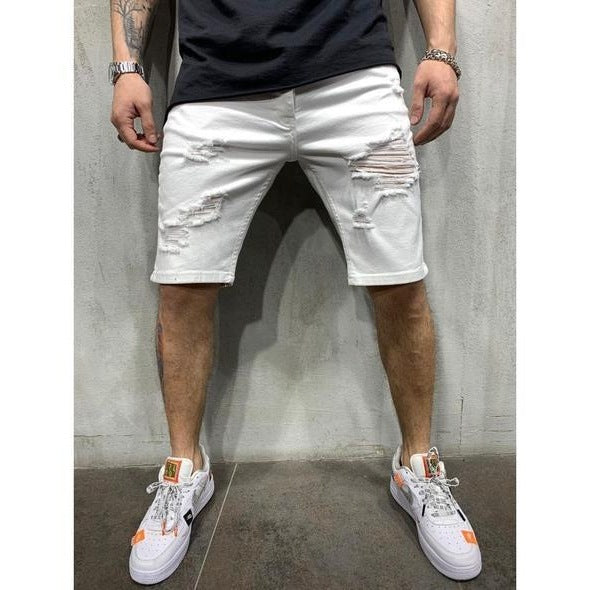 Mens Fashion Short Jeans Skinny jeans with holes men's mid waist pants