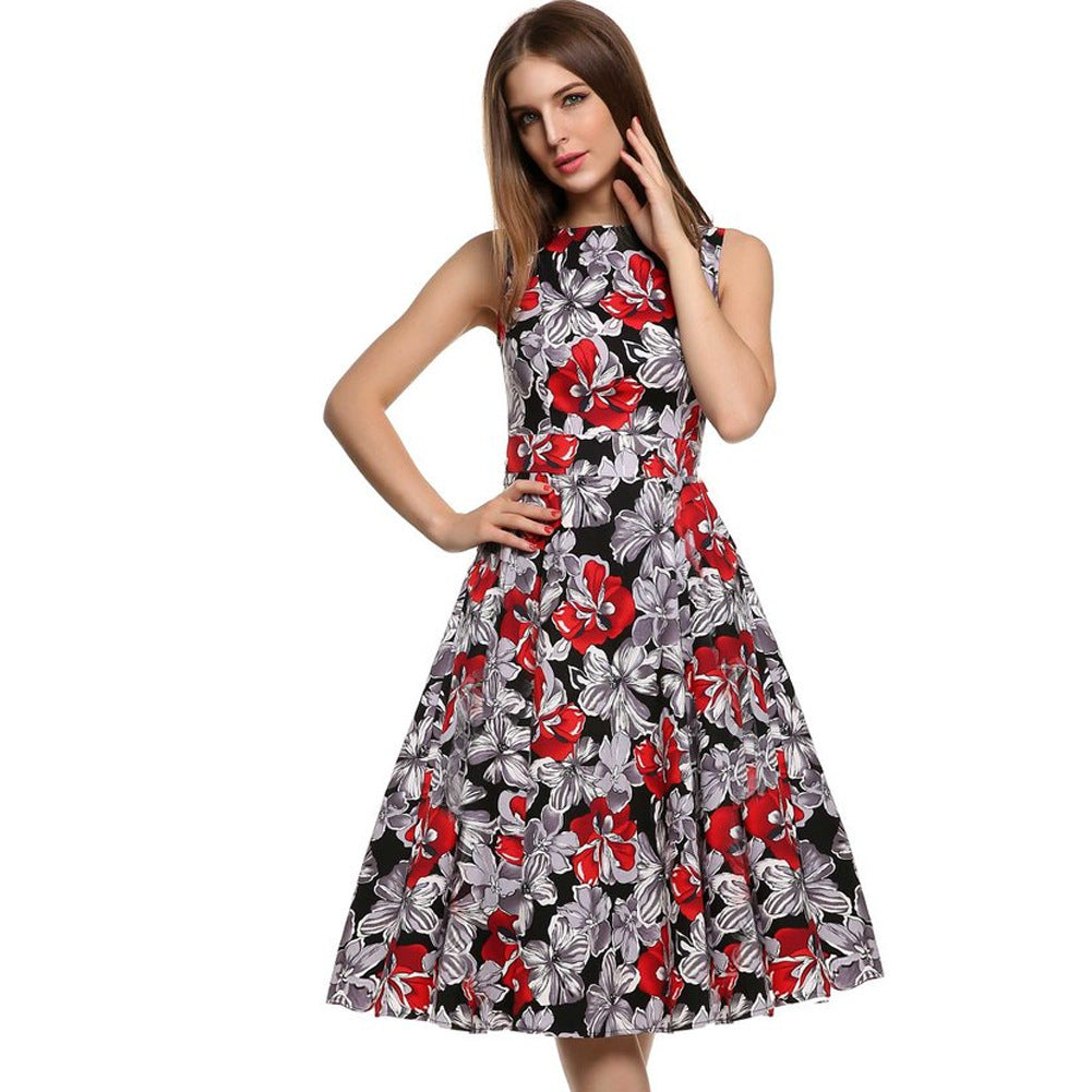 Womens  Vintage Babydoll Flower Print Dress