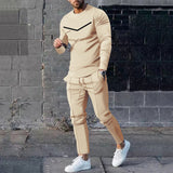Mens Sweatsuit Round Neck Long Sleeve T-shirt Trousers Suit Men