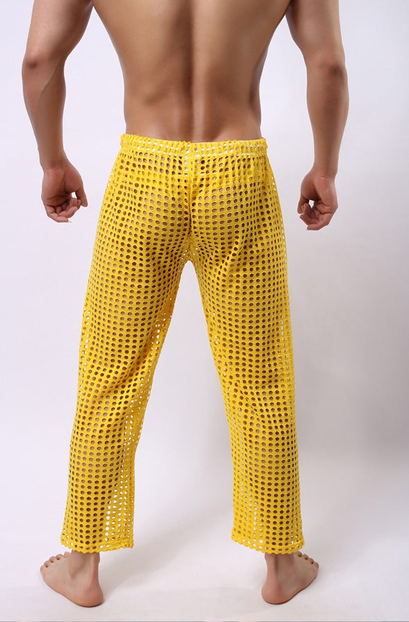 New Mens Fashion Sexy Mesh Trousers Men Casual Hollow Trousers