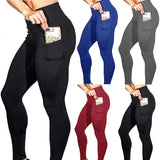 Women Mobile phone pocket leggings female solid color high elastic yoga hip high waist yoga pants