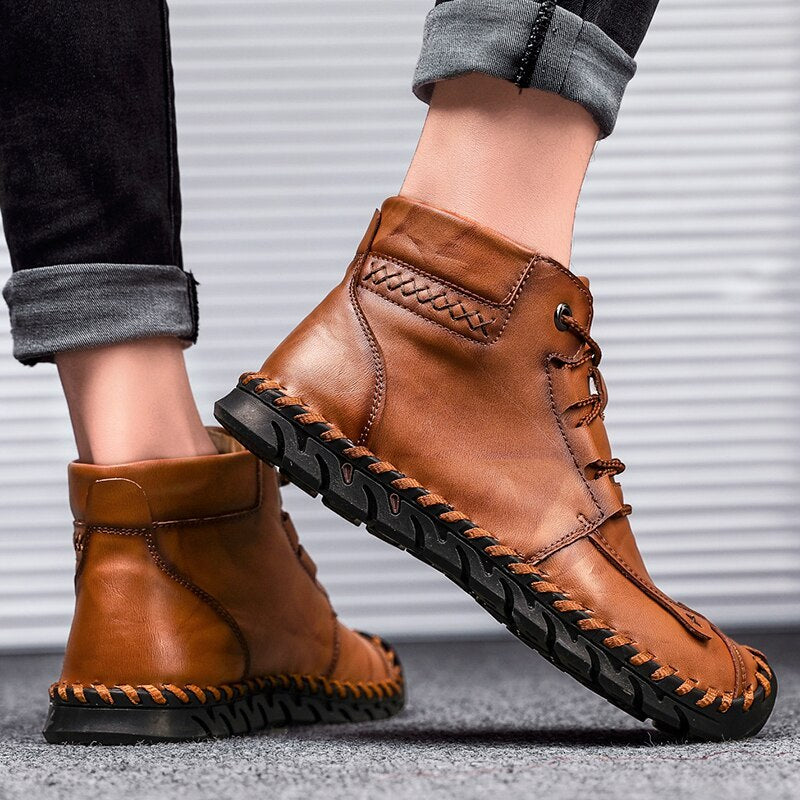 Mens Casual Leather Shoes Ankle Chukka Boots Slip On Lightweight Loafers Mid top Walking Driving Shoes for Male