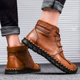 Mens Casual Leather Shoes Ankle Chukka Boots Slip On Lightweight Loafers Mid top Walking Driving Shoes for Male